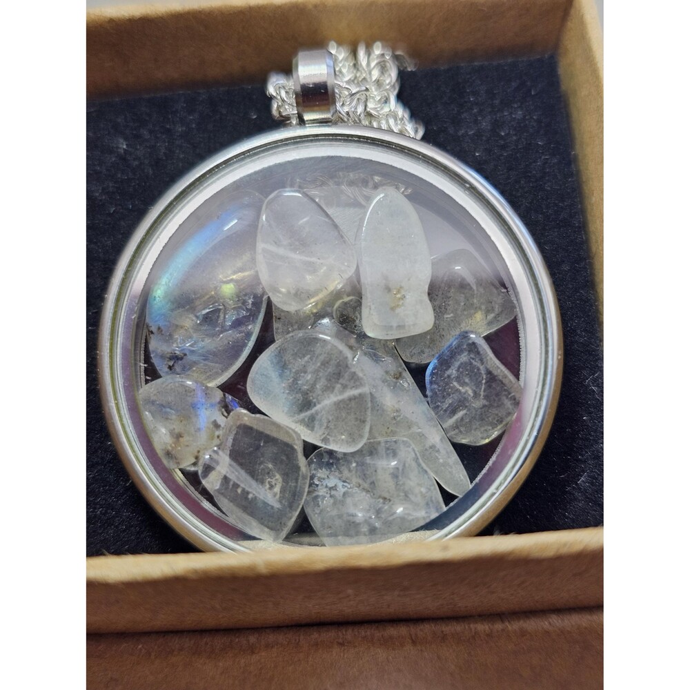 Moonstone Chip Pendant, Silver Plated Chain (16in)